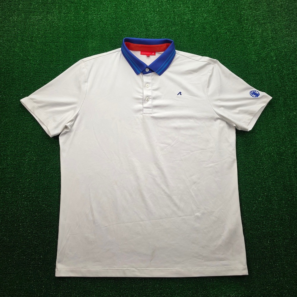 REDVANLY High Performance Golf Polo Shirt Mens Large White Blue Collar Preppy